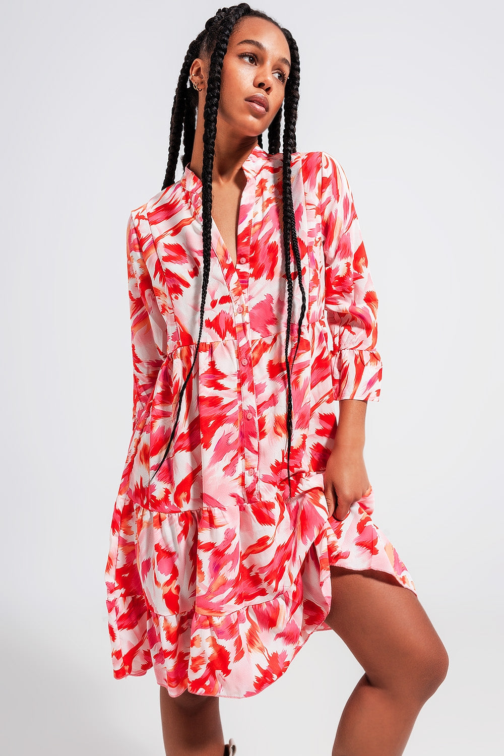 Vestido mini escalonado fuchsia Q2