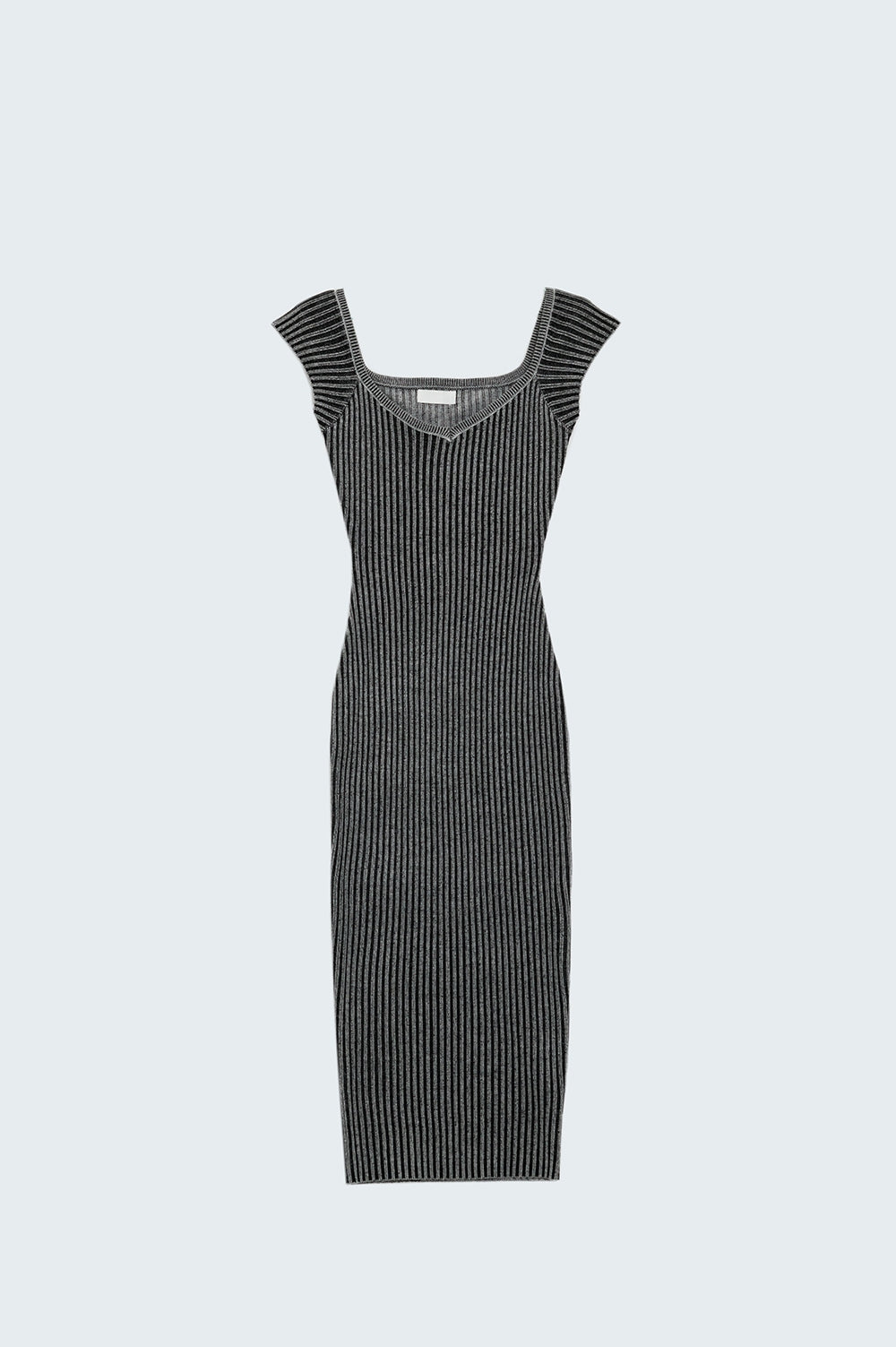 Vestido negro midi de canalé grueso con mangas casquillo Q2