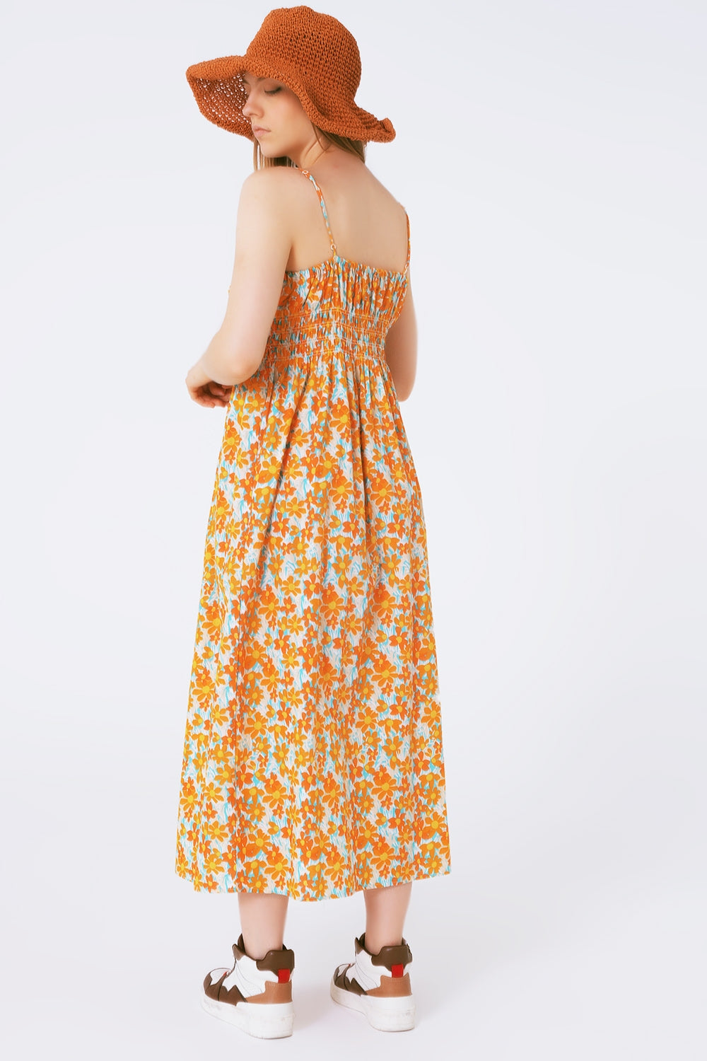 Vestido playero largo estampado de flores Q2