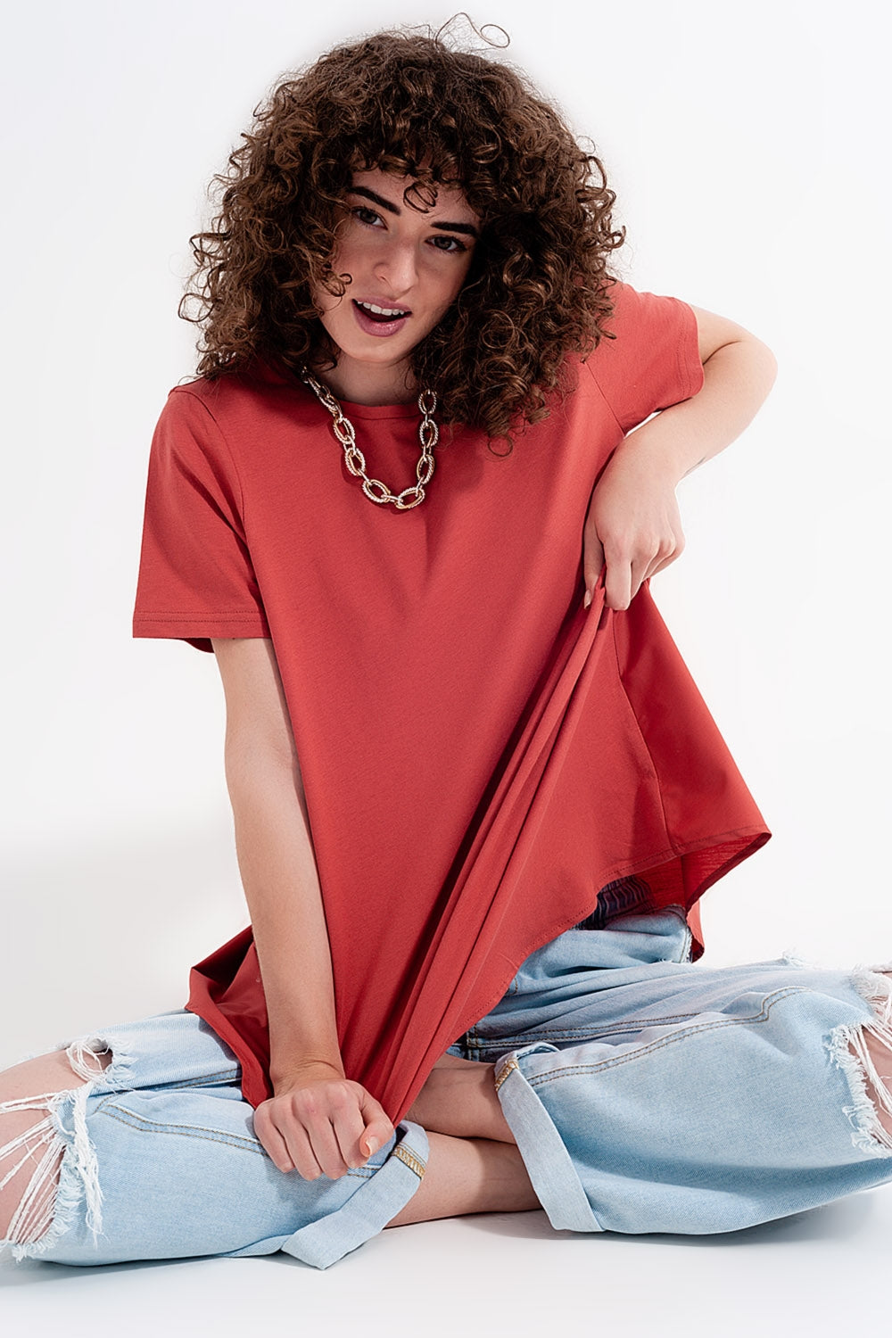 Q2 Vestido tipo camiseta en naranja