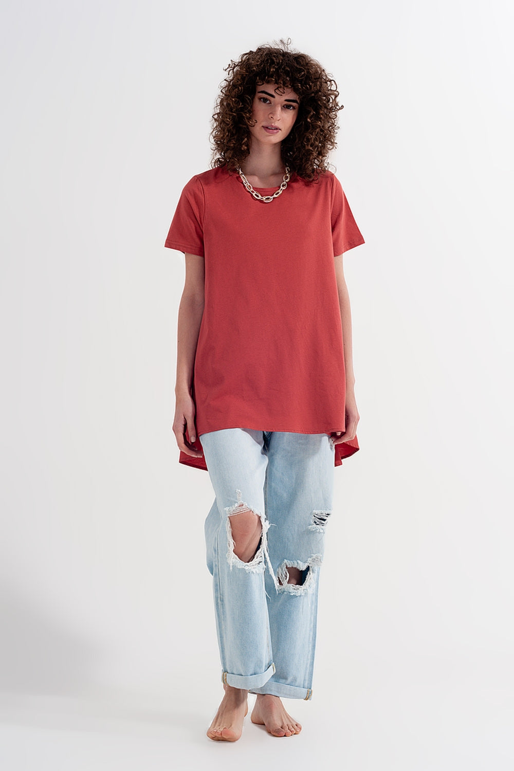 Vestido tipo camiseta en naranja Q2