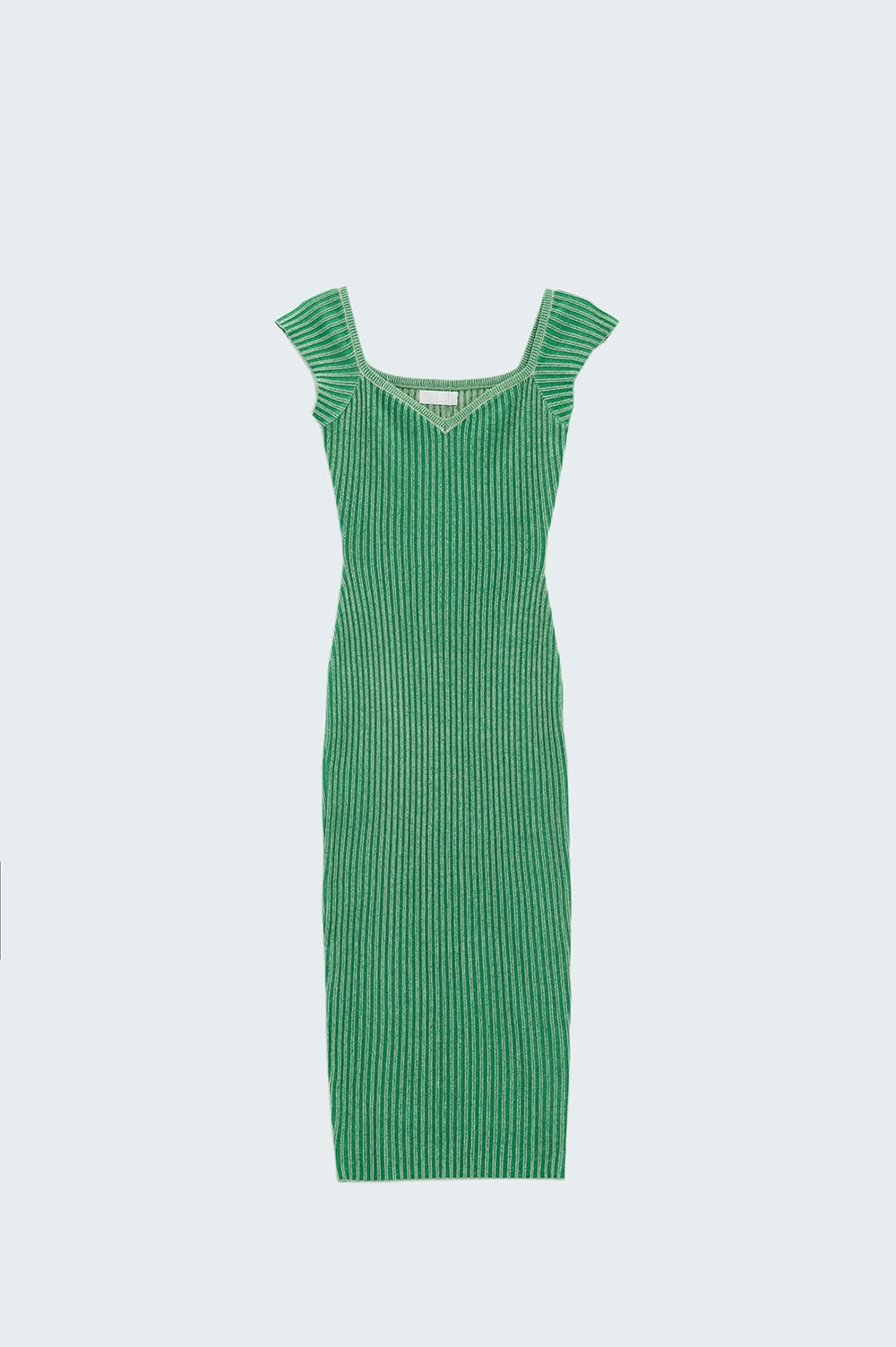 Vestido verde midi de canalé grueso con mangas casquillo Q2