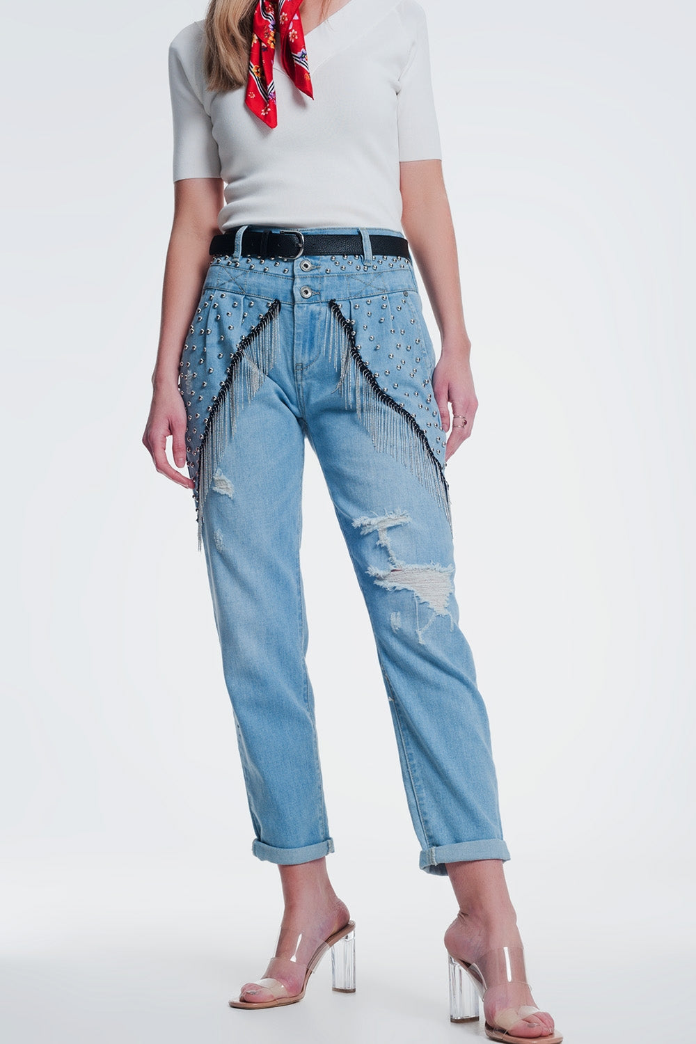 vintage vaqueros anchos con tachuelas y cadenas Q2