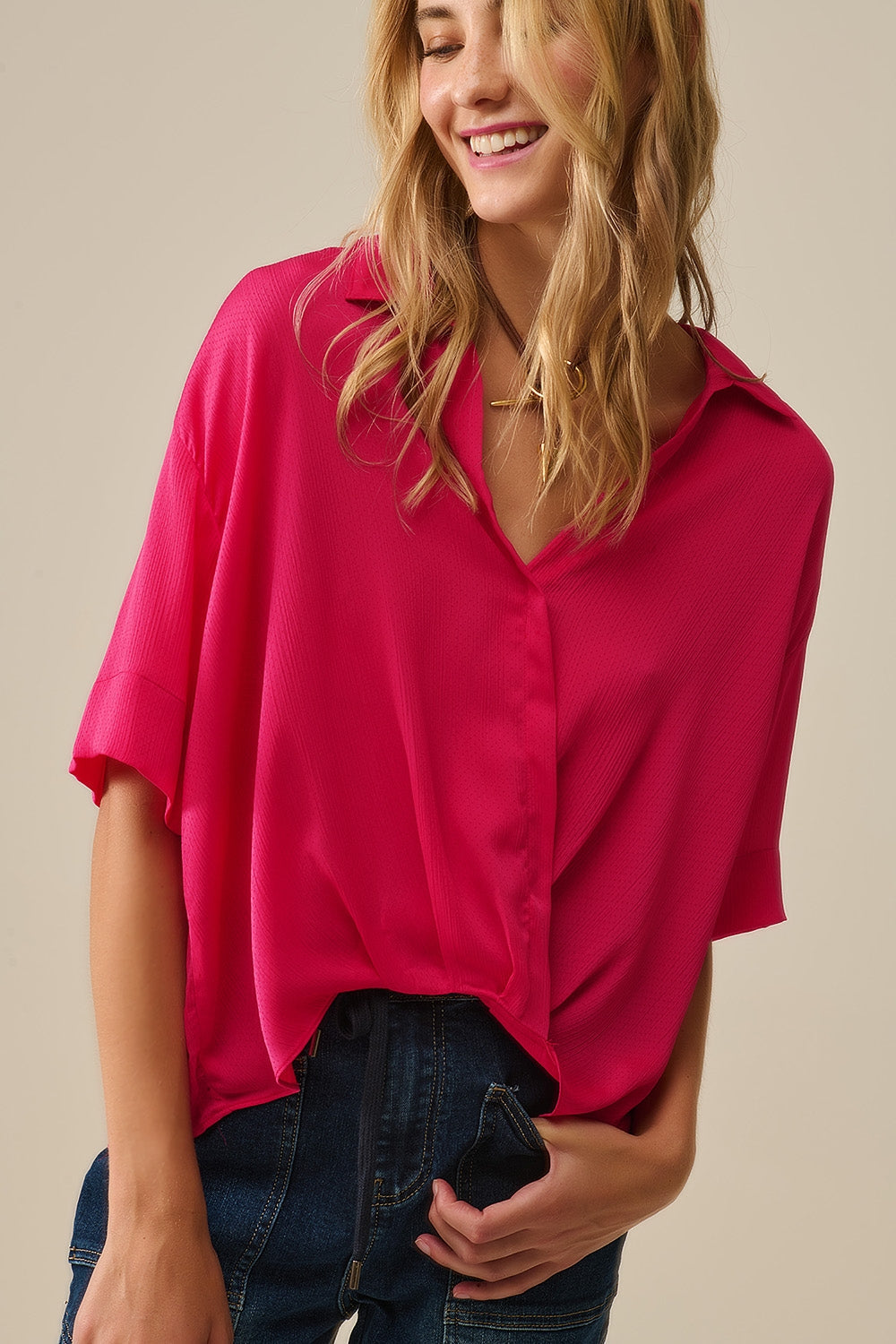 Wrap Front Shirt en fucsia Q2