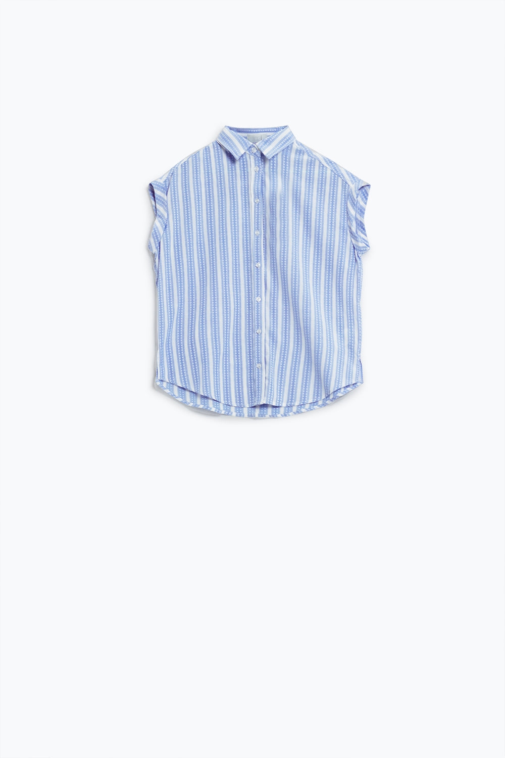 Blusa azul de rayas verticales y manga corta Q2