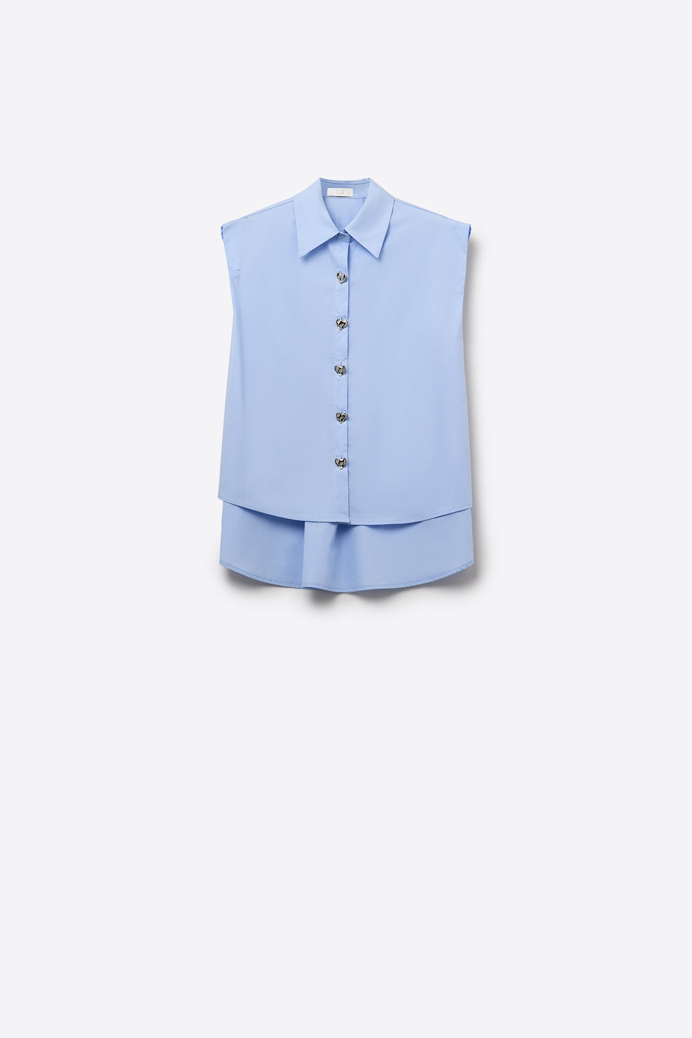 Blusa azul sin mangas con botones en forma de corazón Q2