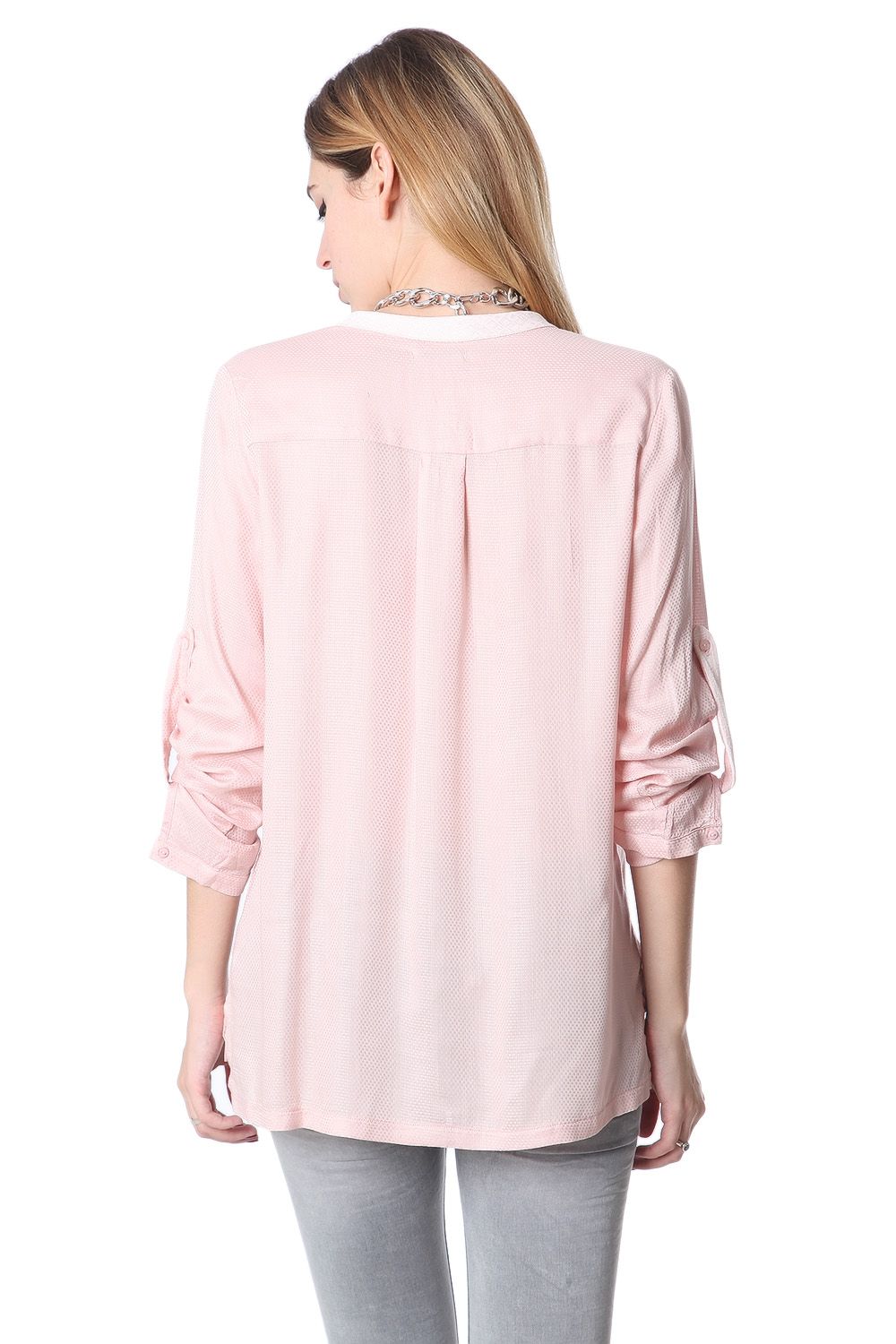Blusa con escote de pico pronunciado y manga larga rosa Q2