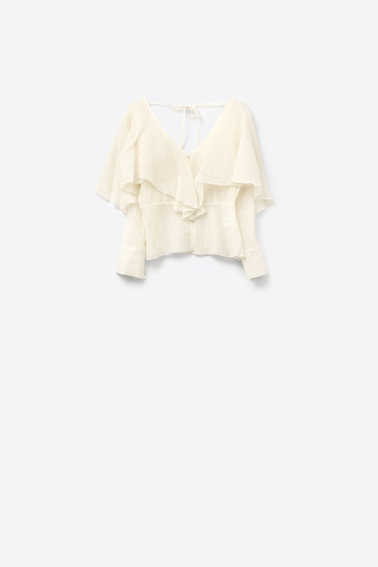 Q2 blusa corta de gasa fluida con mangas largas