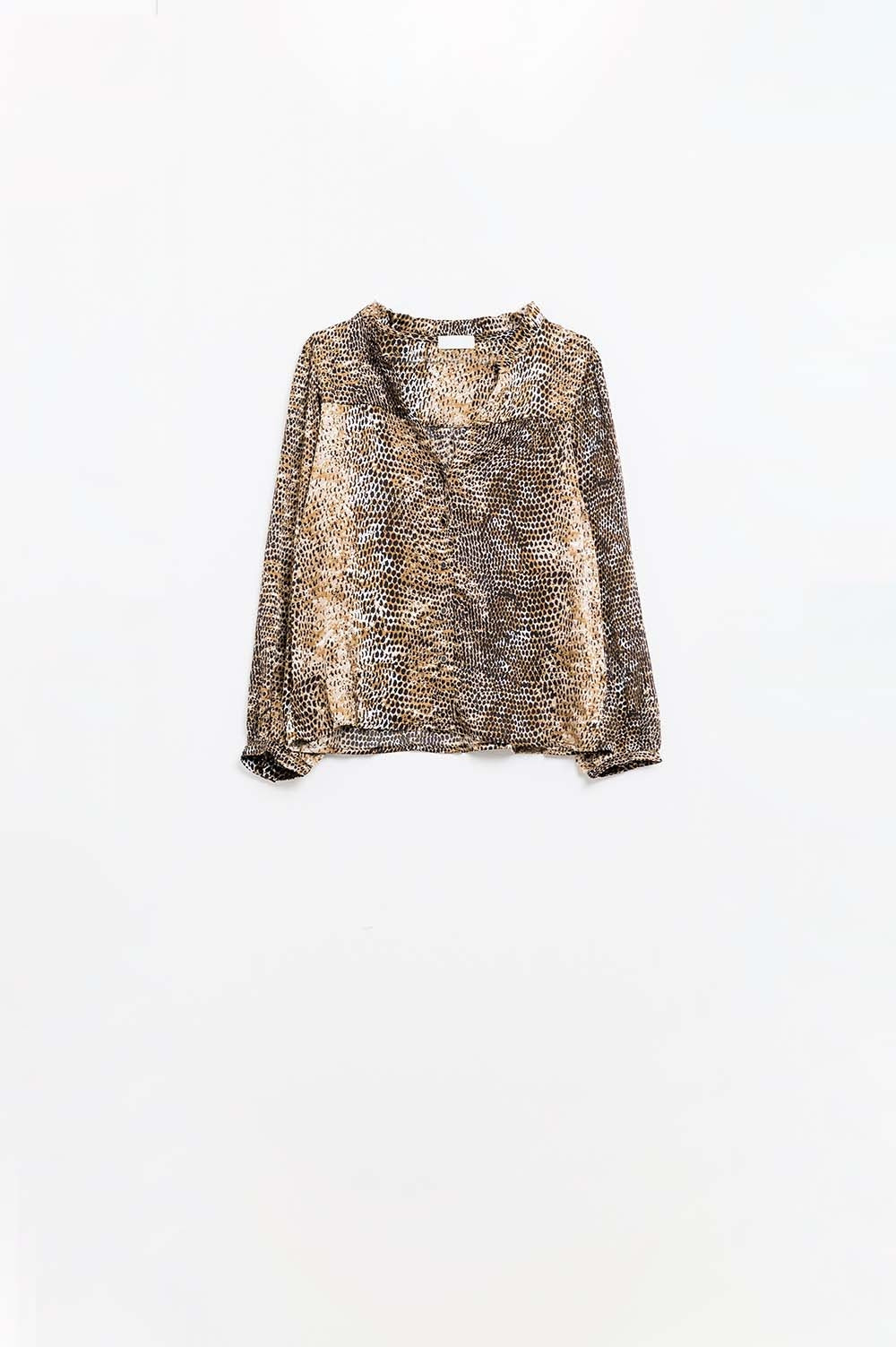 Blusa de gasa con estampado de leopardo marrón Q2