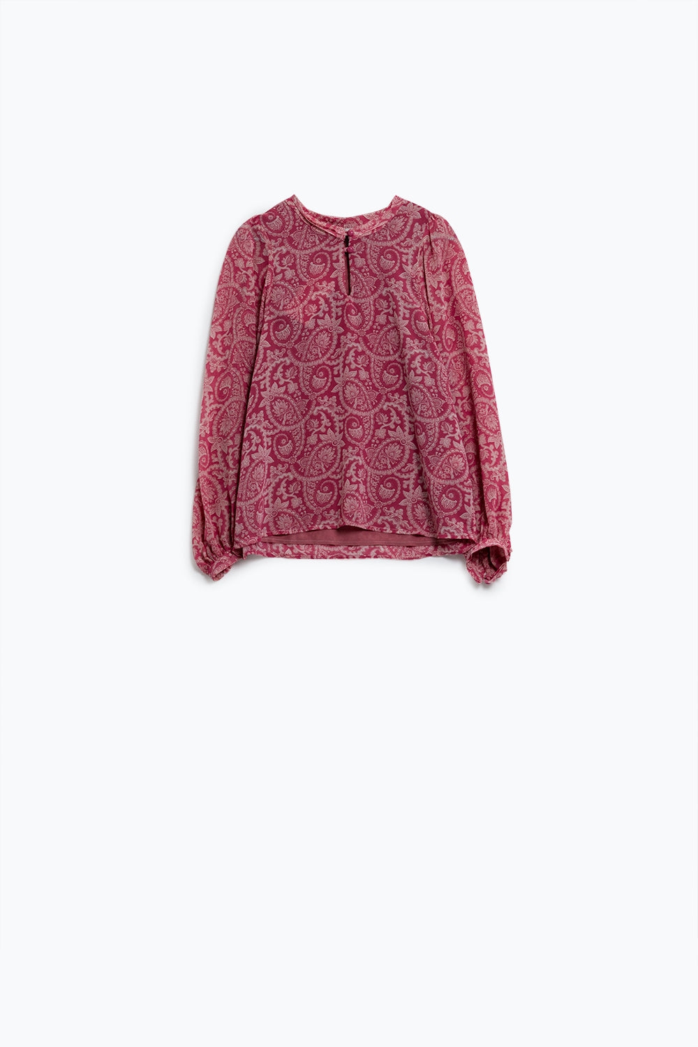 Blusa de gasa rosa con estampado floral y mangas globo largas Q2