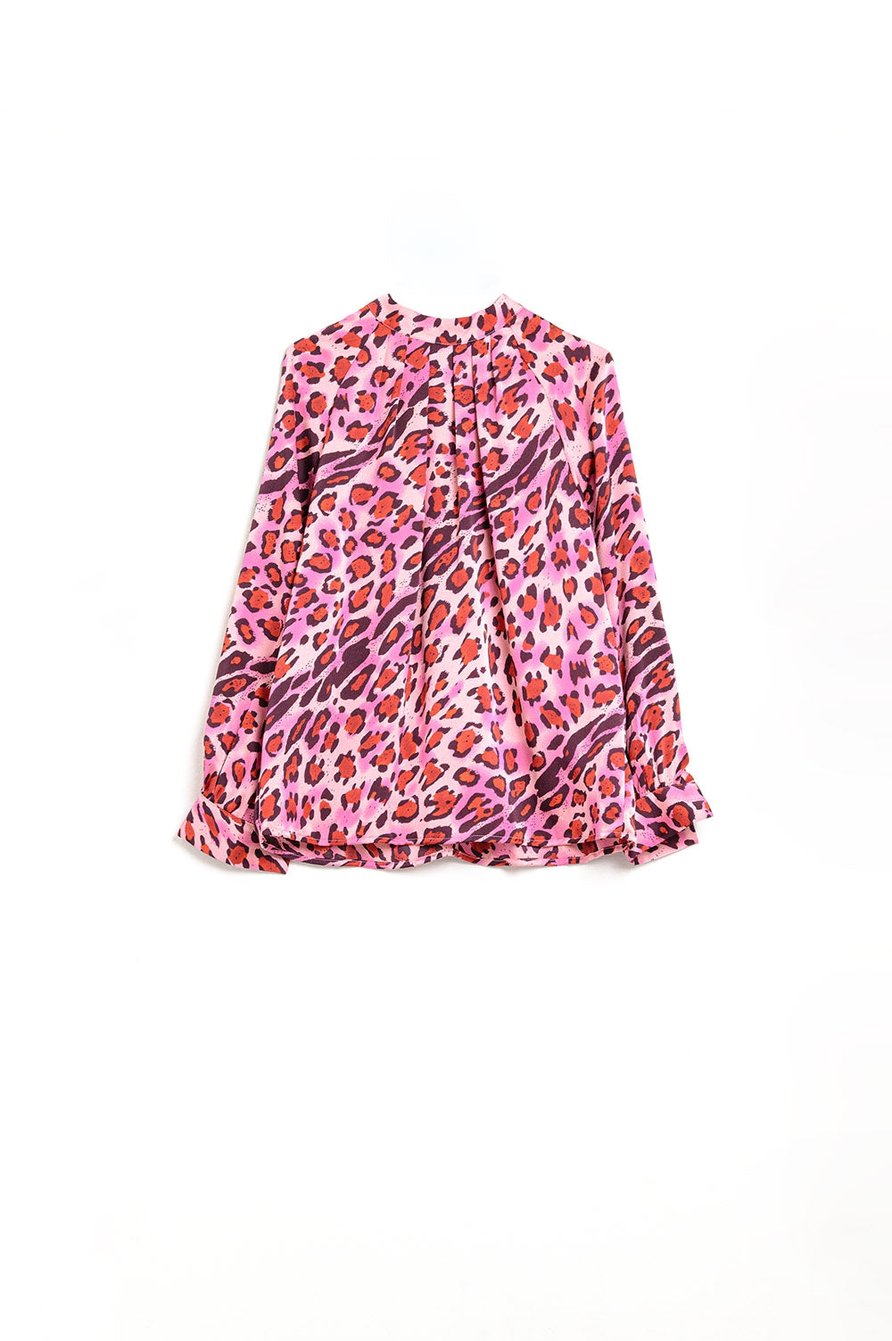 Blusa de Manga Larga en Estampado de Leopardo Fucsia a la Moda Q2