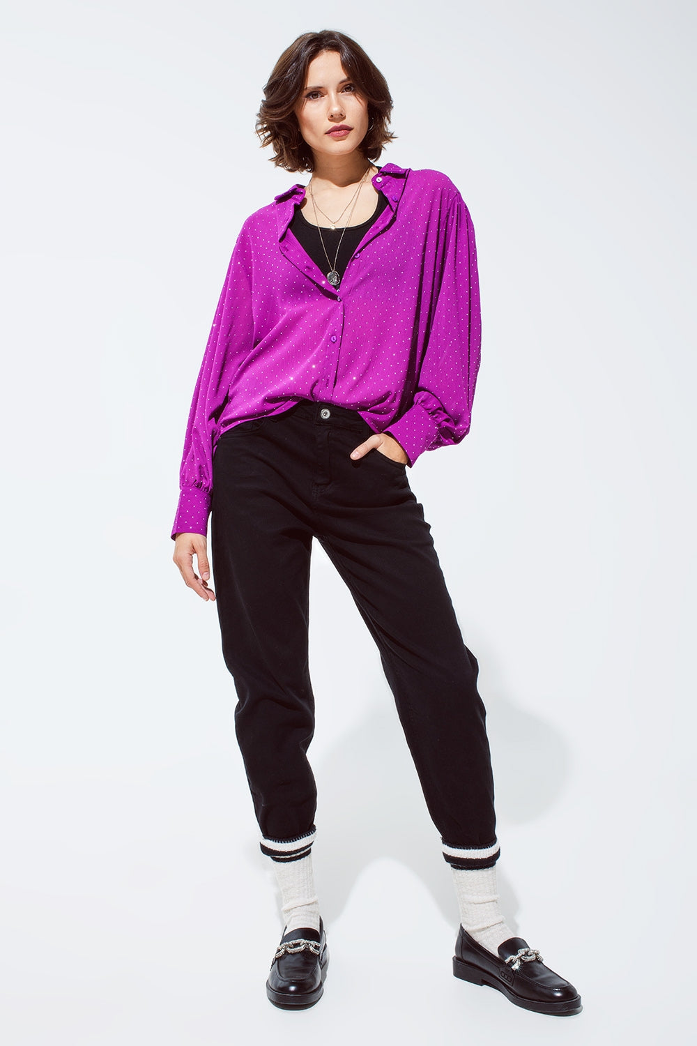 Blusa en magenta con detalle de strass Q2