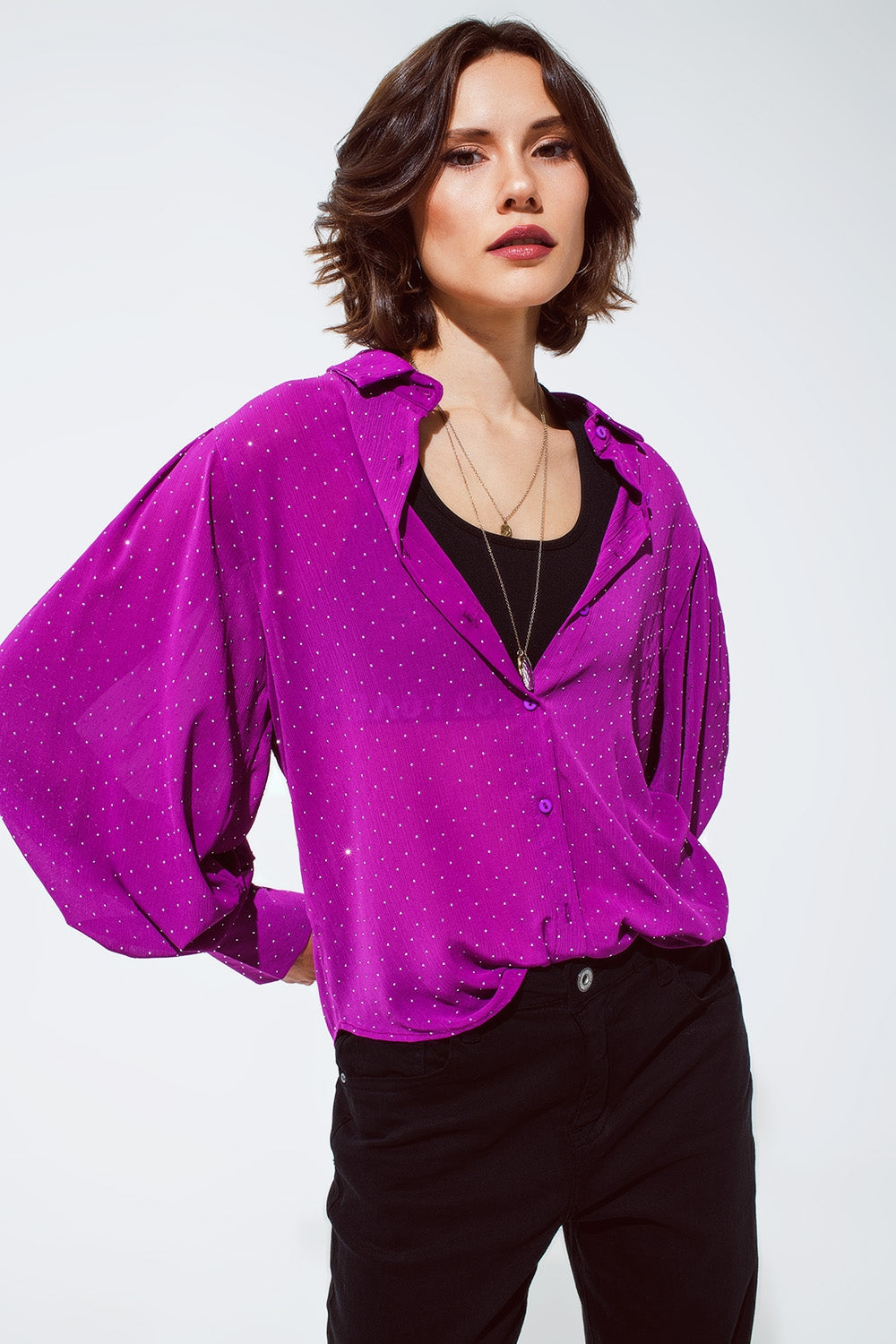 Blusa en magenta con detalle de strass Q2