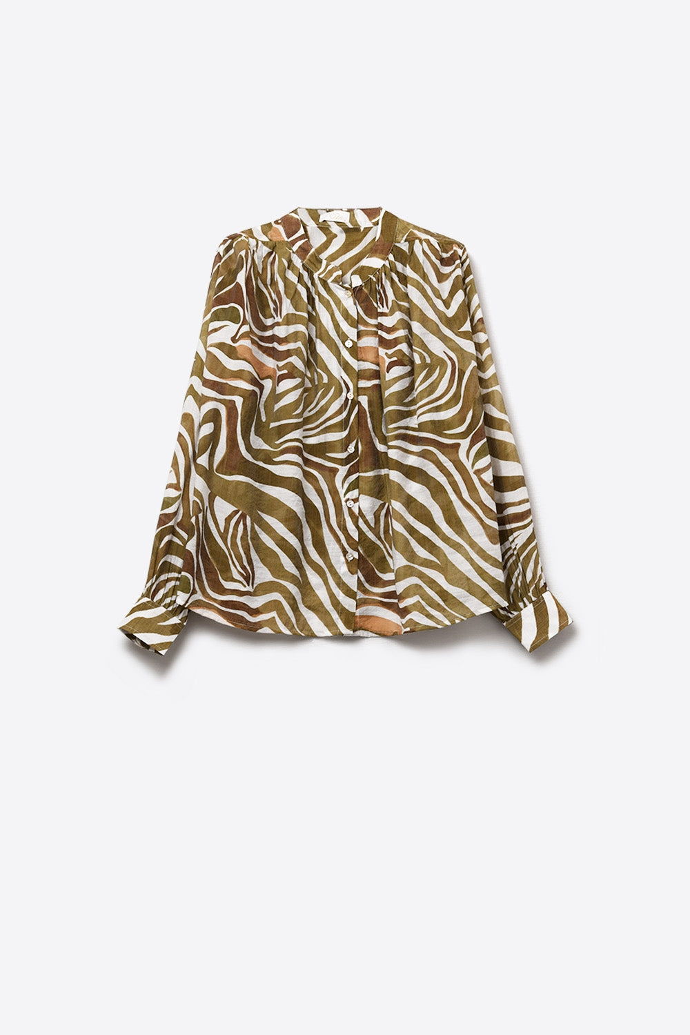 blusa fluida de gasa con estampado de cebra caqui Q2