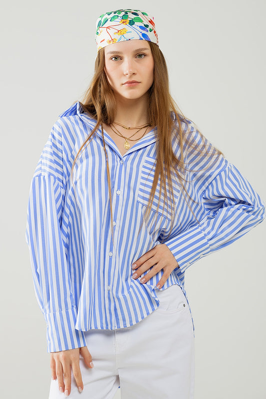 Q2 Blusa holgada de rayas en azul claro