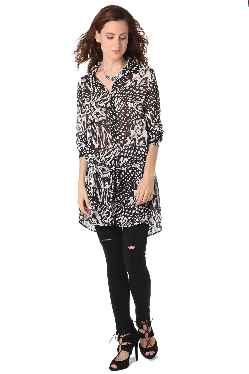 Blusa larga de gasa con estampado animal Q2