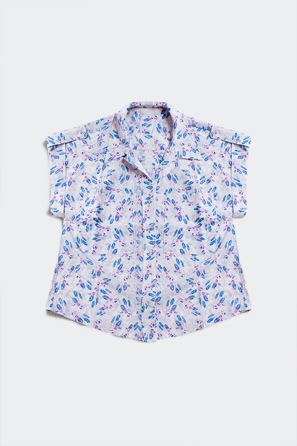 Blusa morada con bolsillos y estampado de florecitas Q2