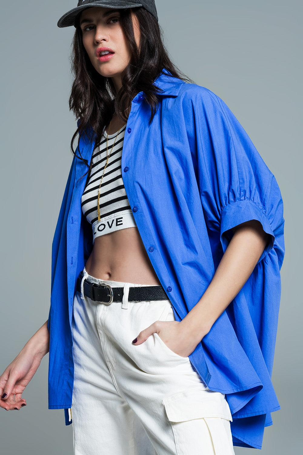 Blusa oversize azul de manga corta Q2