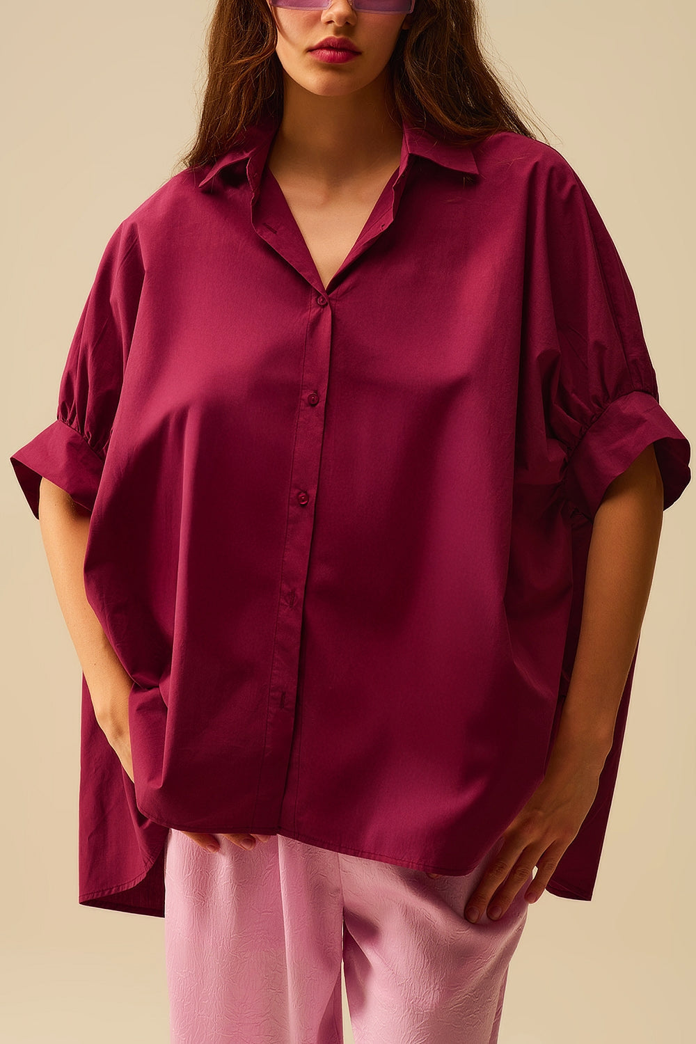 Blusa oversize burdeos con manga corta Q2