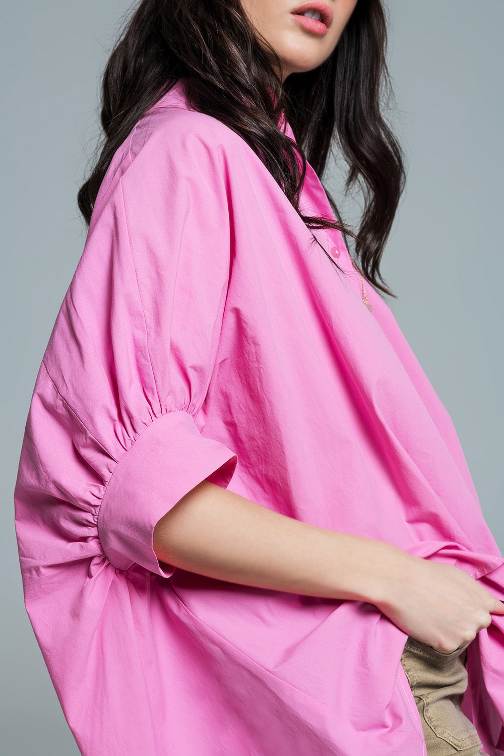 Blusa oversize rosa de manga corta Q2