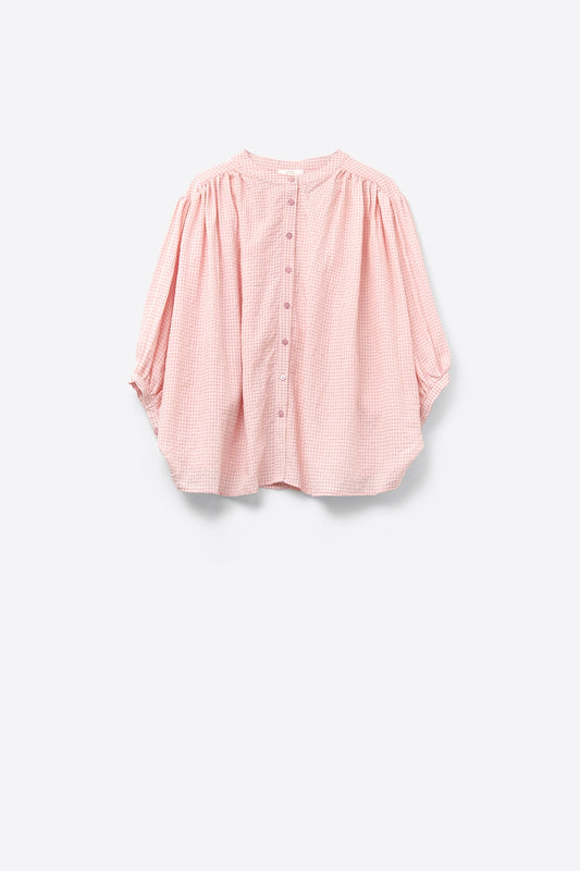 Q2 blusa suelta de cuadros de vichy rosa claro