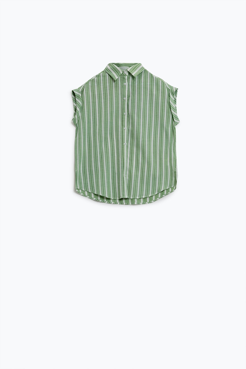 Blusa verde de rayas verticales y manga corta Q2