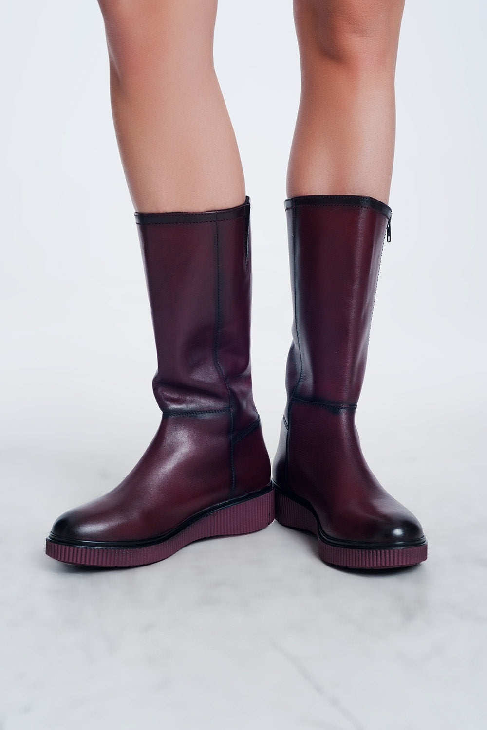 Botas con cremallera gruesos en granate Q2
