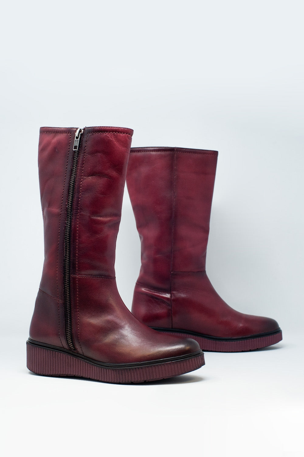 Botas con cremallera gruesos en granate Q2