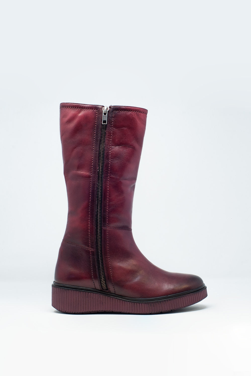 Botas con cremallera gruesos en granate Q2