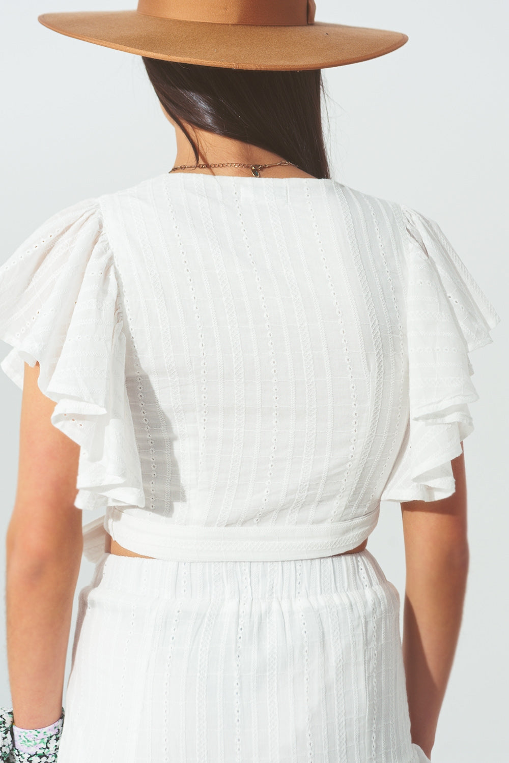 Broderie Wrap Crop Top en Blanco Q2