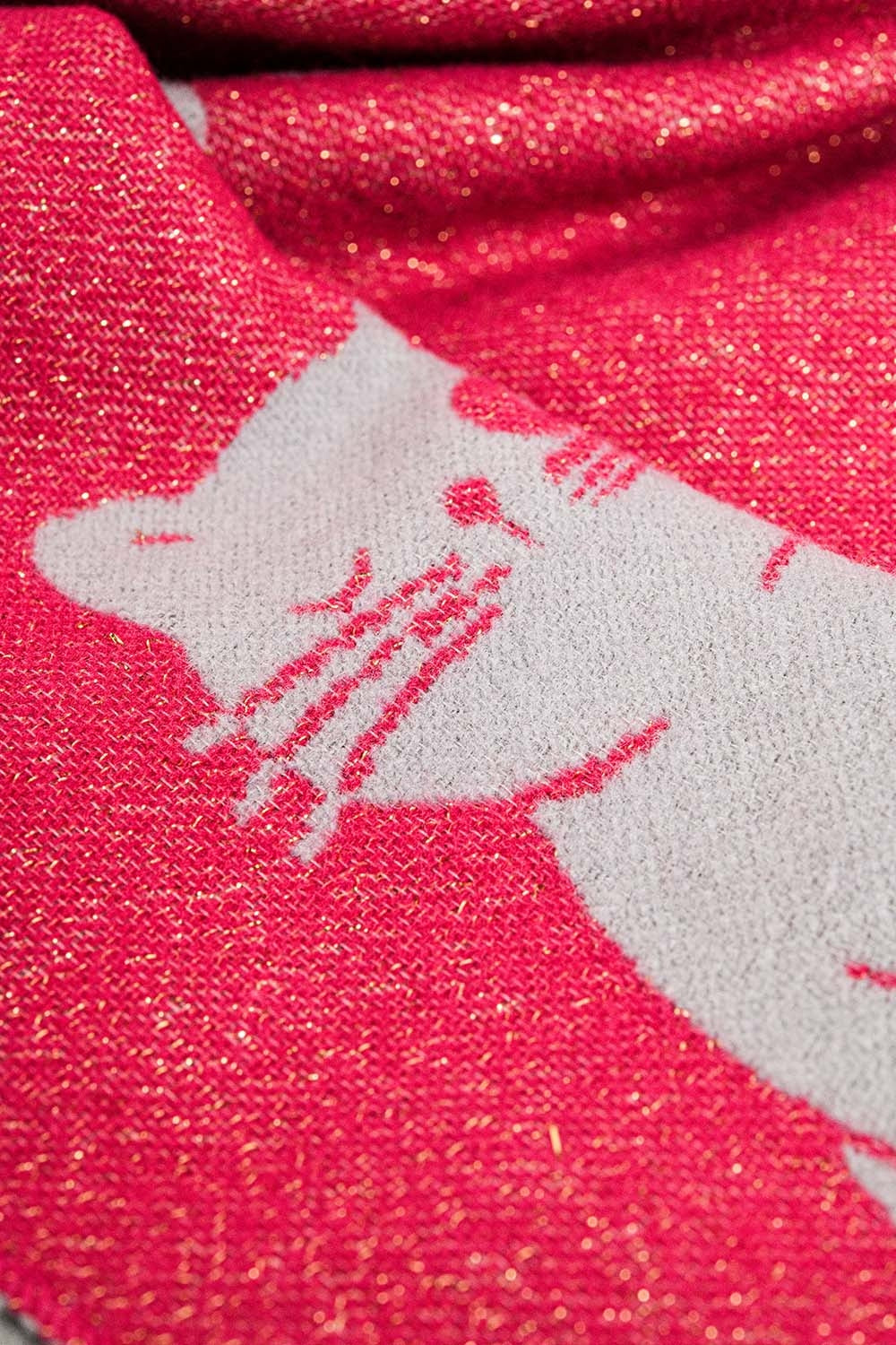 Bufanda ancha de punto suave en rosa con estampado de gato Q2