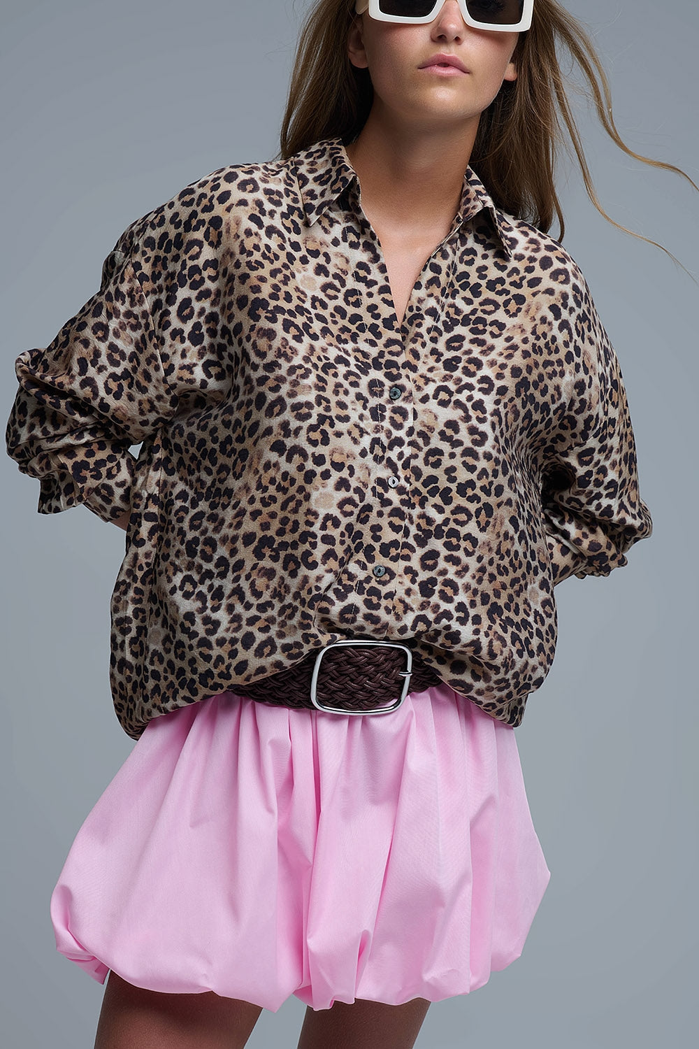 Camisa abotonada oversize con estampado de leopardo Q2