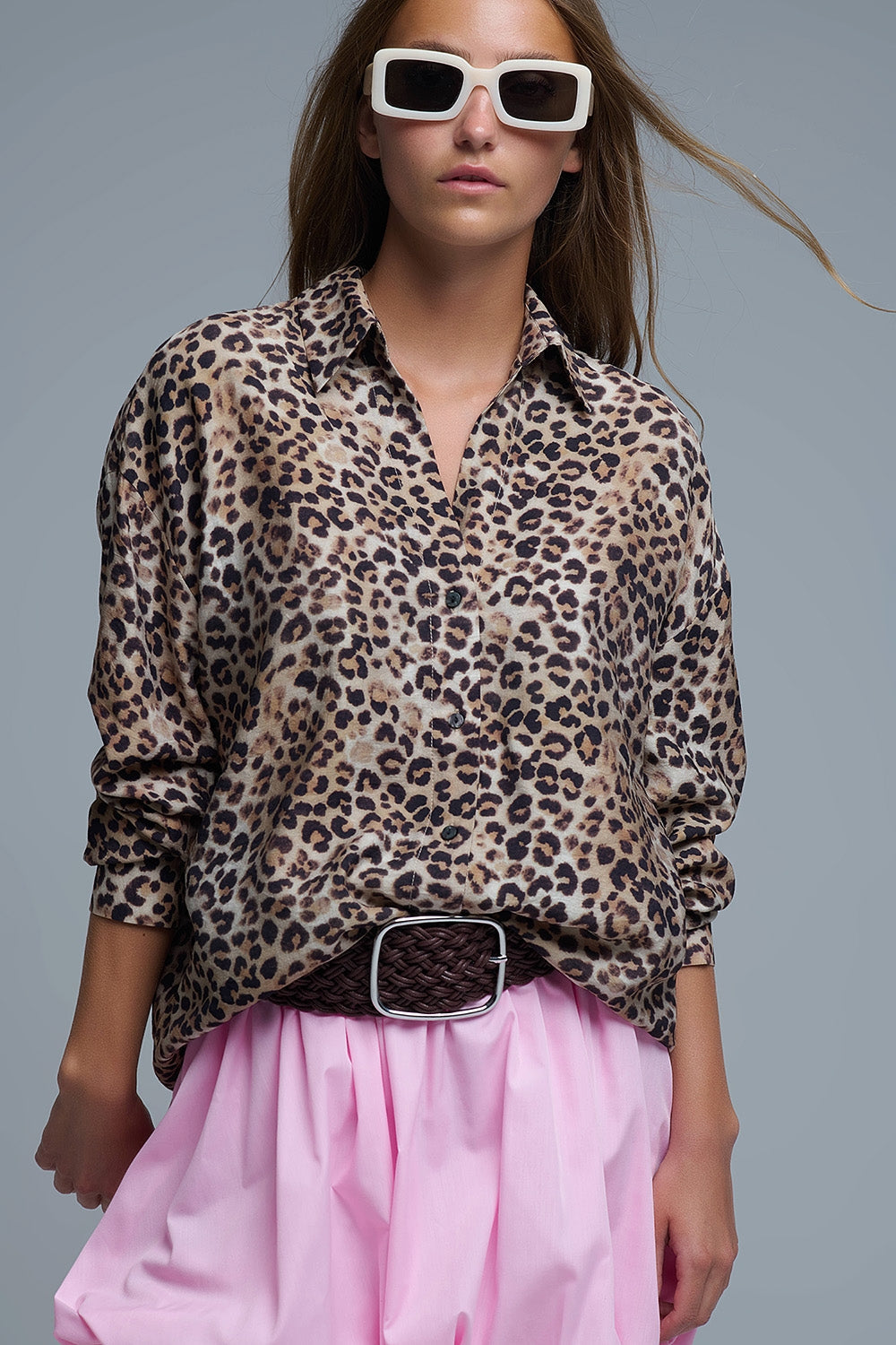 Camisa abotonada oversize con estampado de leopardo Q2