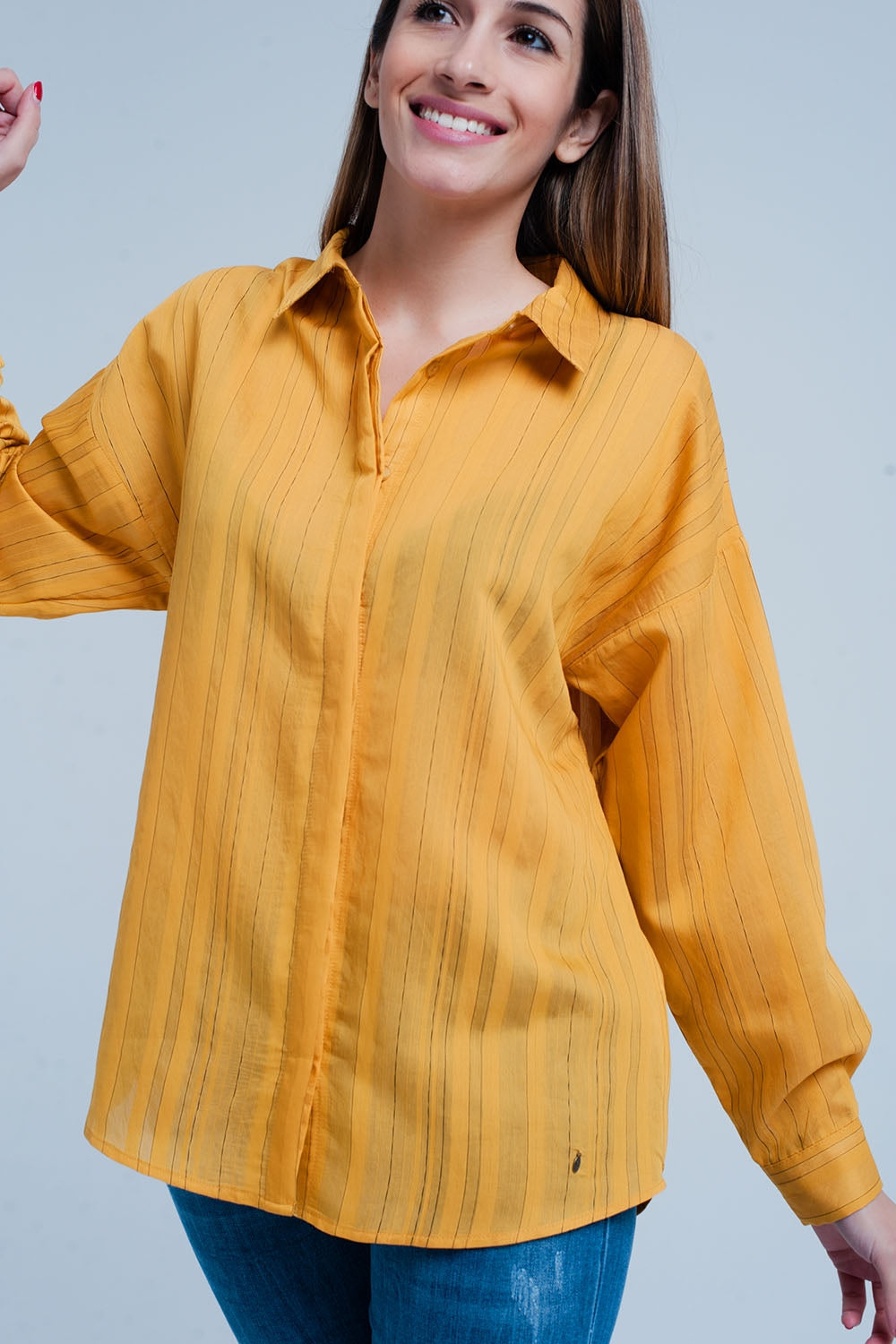 Camisa amplia mustard a rayas Q2