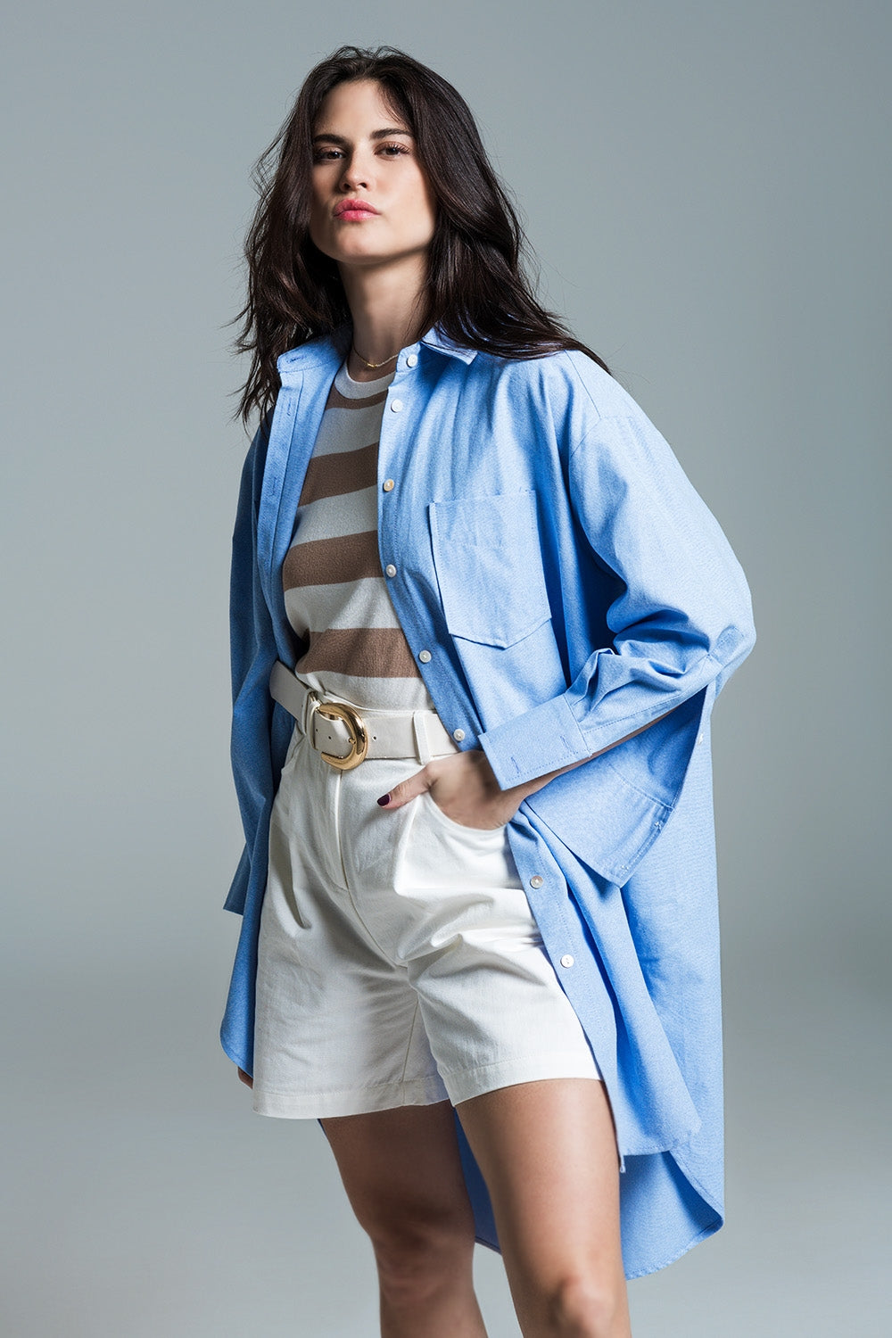 Camisa azul claro 3/4 boyfriend Q2