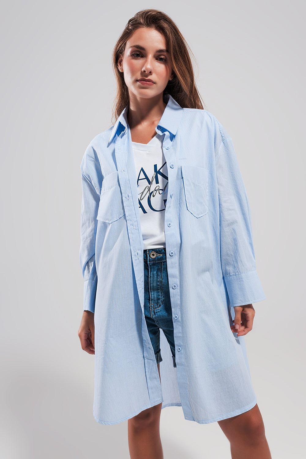 Camisa azul claro extragrande de algodón Q2