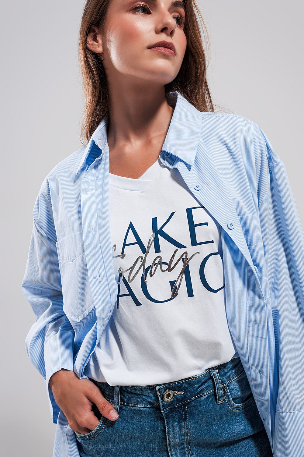 Camisa azul claro extragrande de algodón Q2