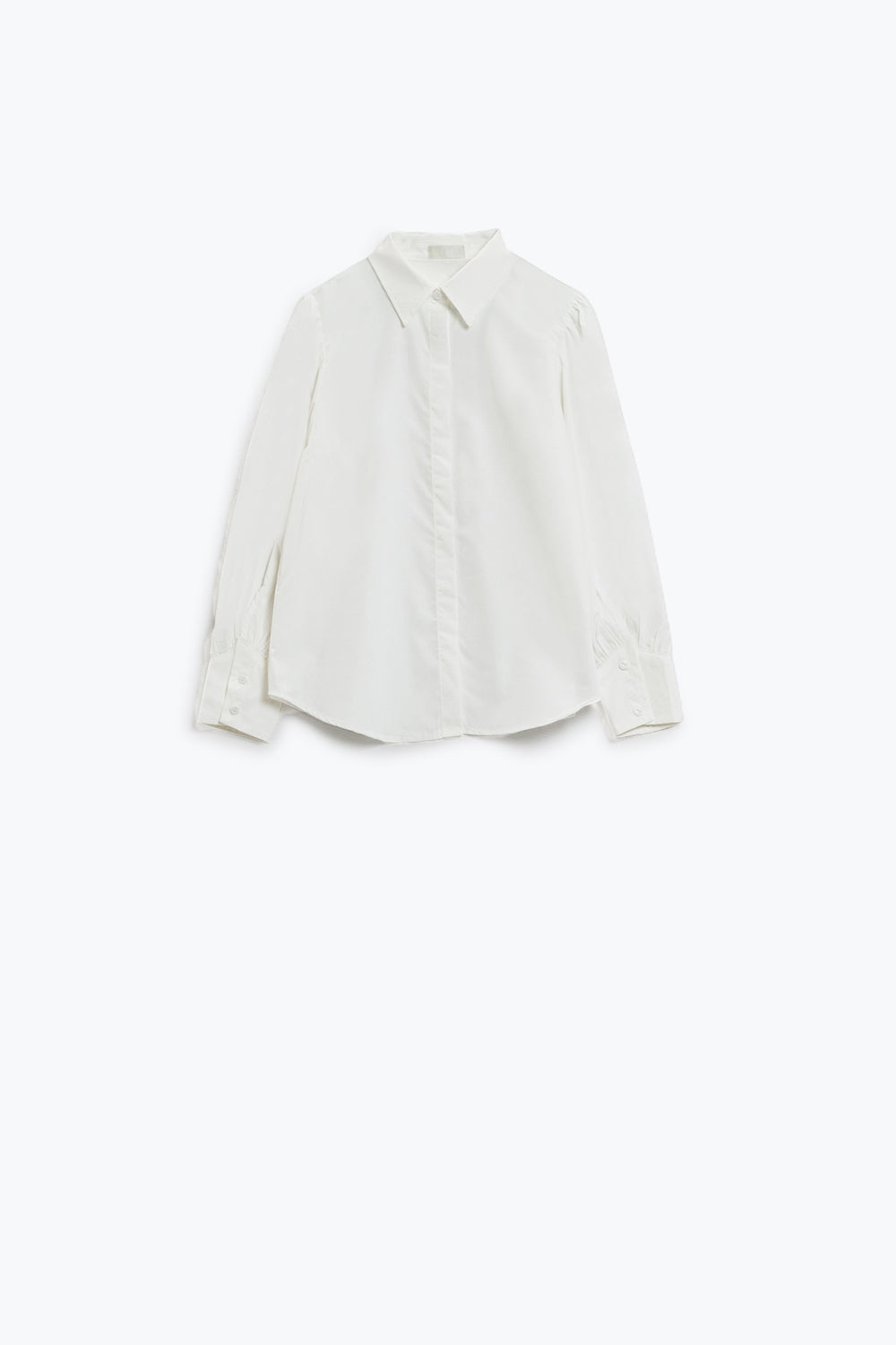 Camisa blanca basica de poplin de manga larga globo Q2