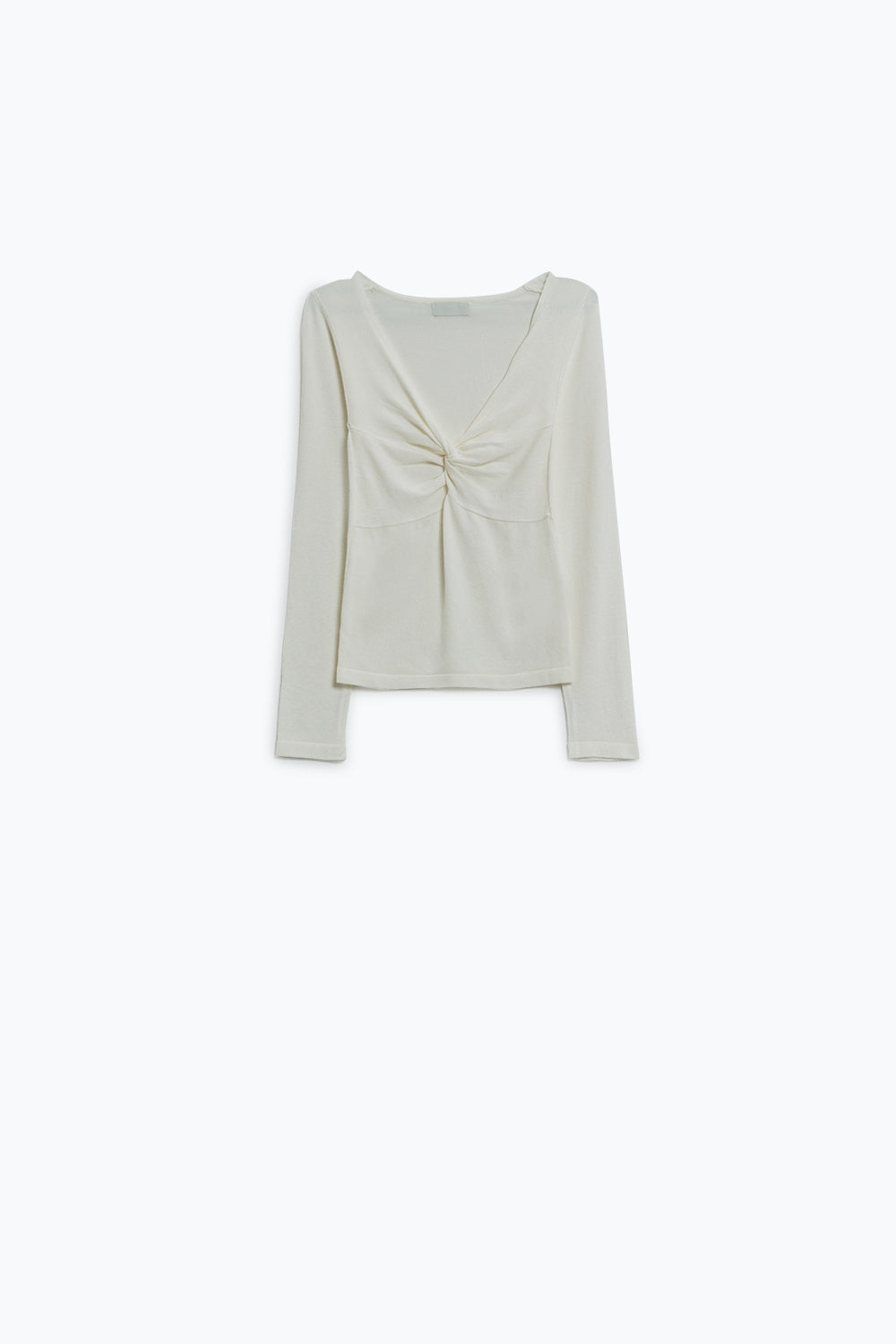 Camisa blanca de manga larga con detalle de nudo y cuello de pico Q2