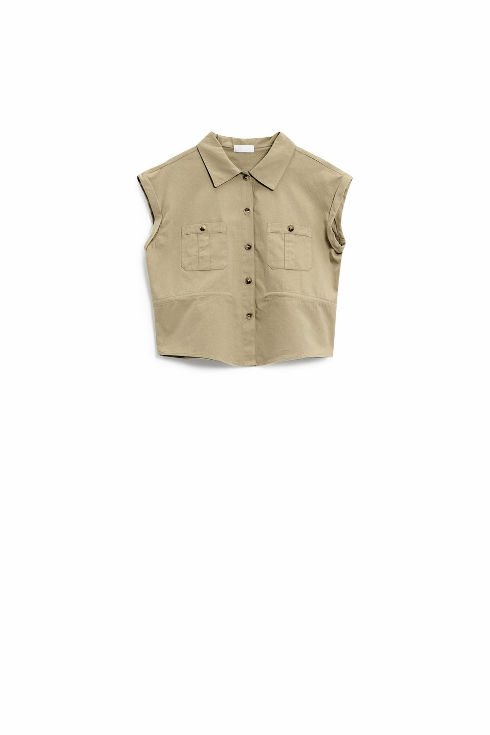 Camisa caqui abotonable con bolsillos en el pecho Q2