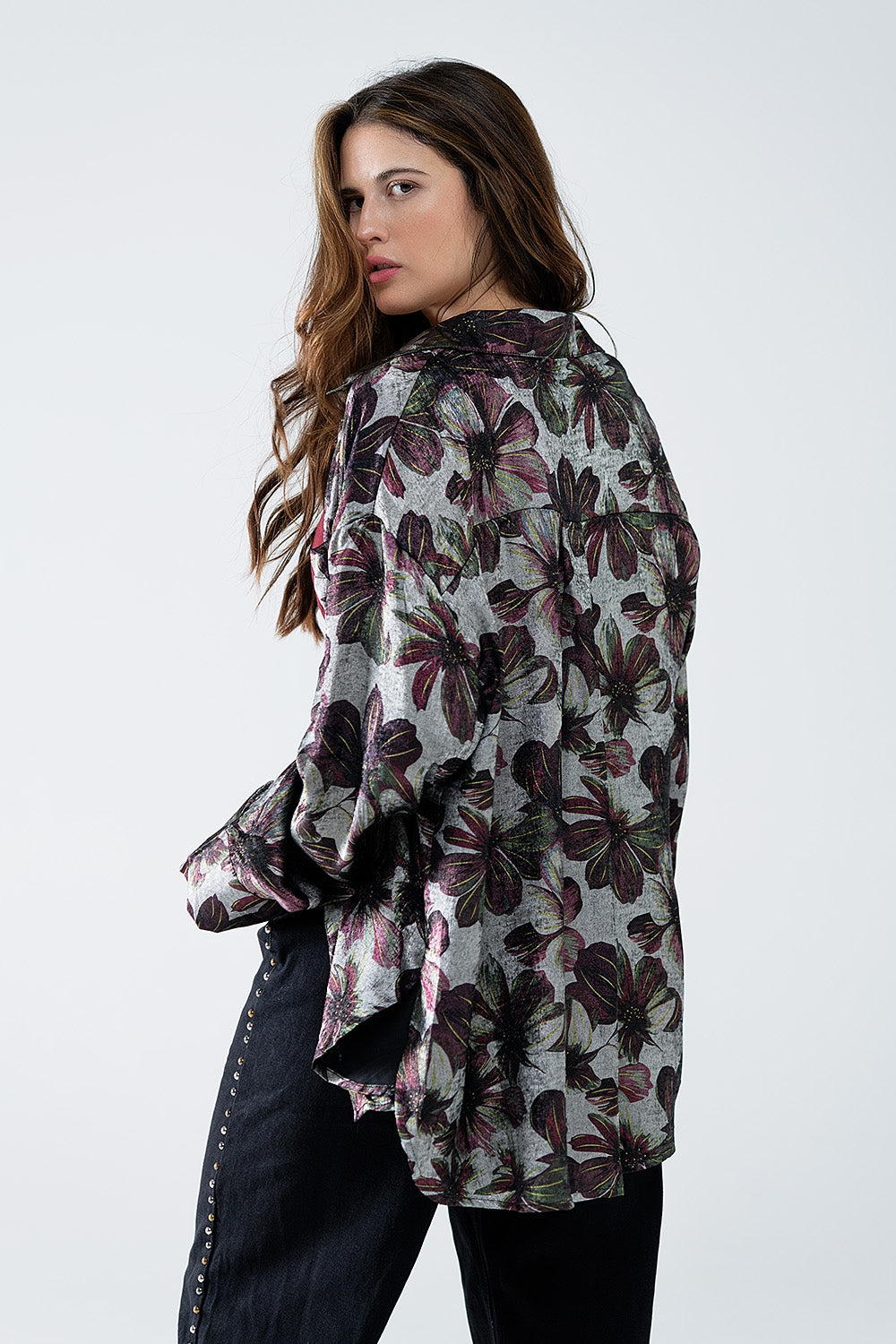 Camisa con estampado de flores efecto metalizado Q2