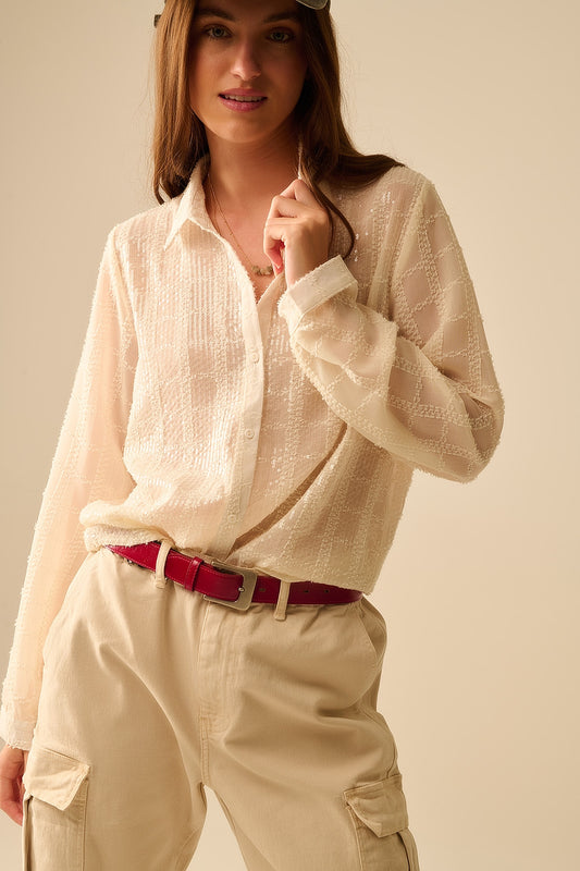 Q2 camisa de gasa beige con detalle de lentejuelas