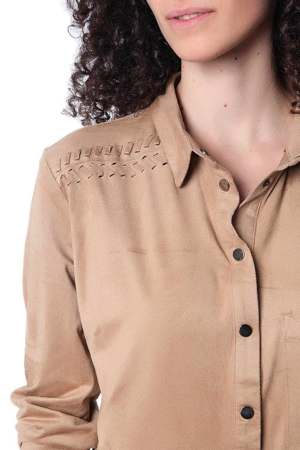 Camisa de manga larga beige con detalle anudado Q2