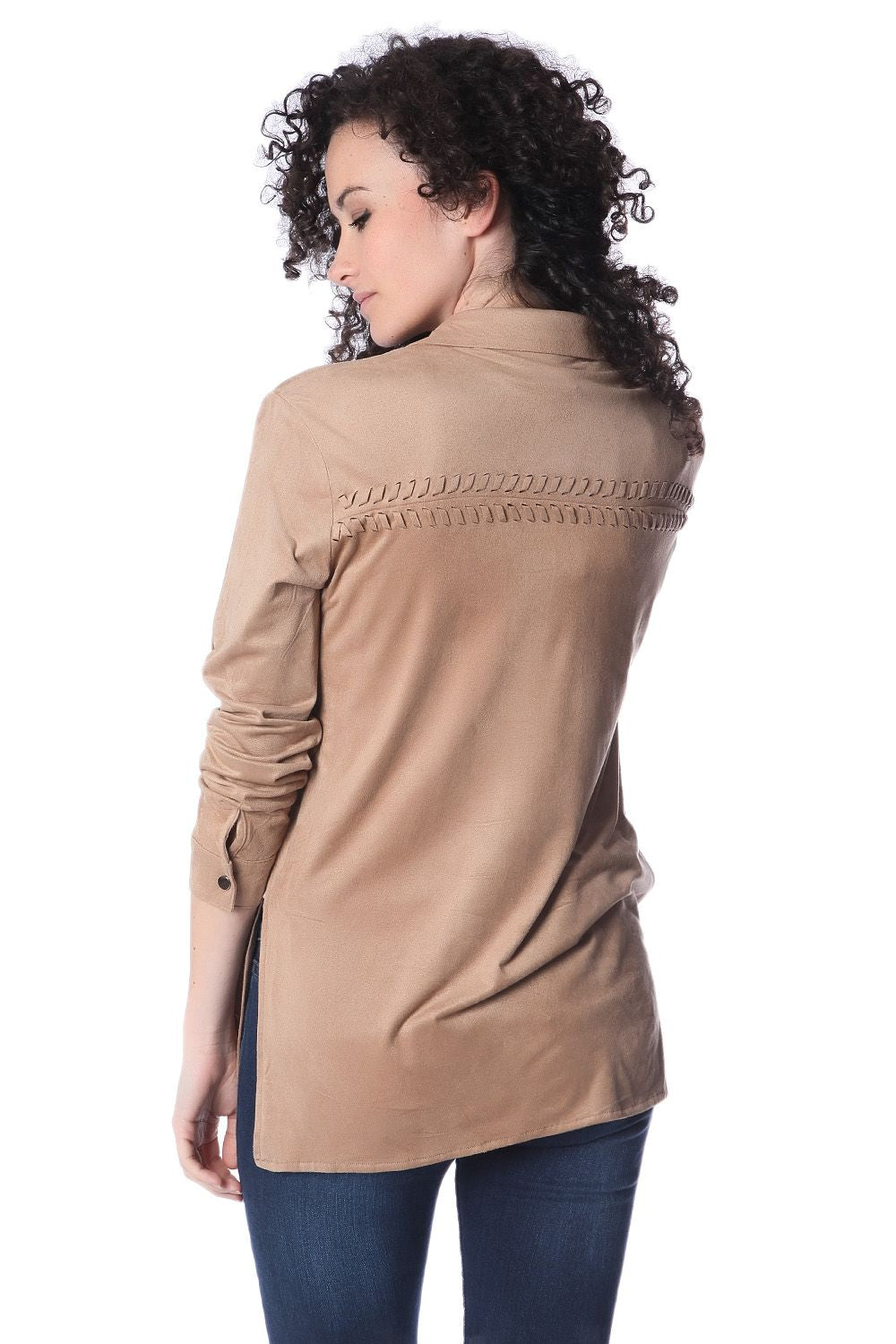 Camisa de manga larga beige con detalle anudado Q2