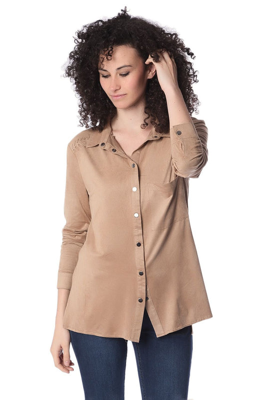 Q2 Camisa de manga larga beige con detalle anudado