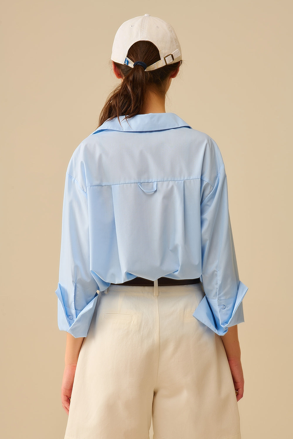 Camisa de popelina azul con puños extra anchos Q2