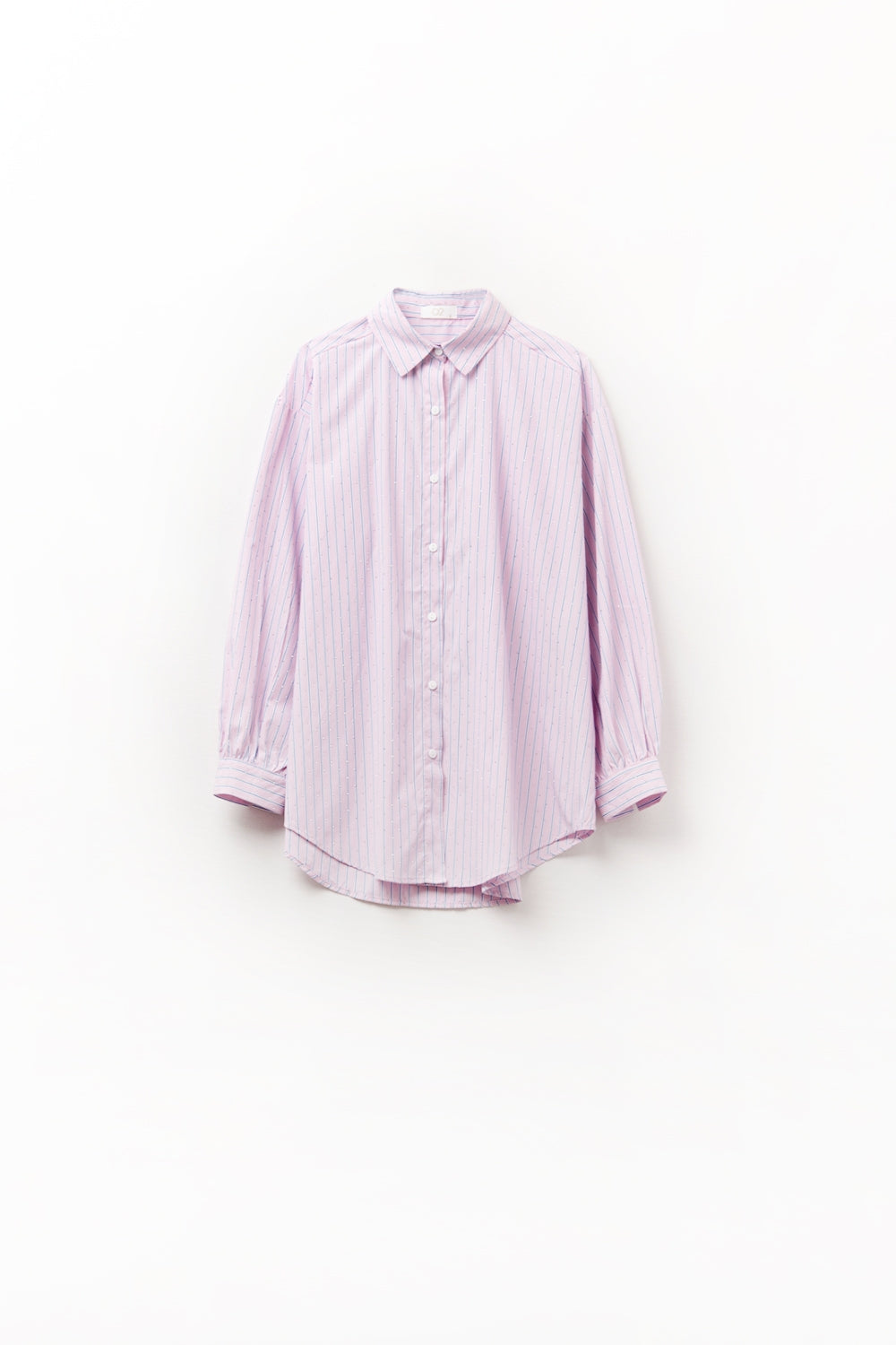 Camisa de popelina rosa a rayas adornada con strass Q2