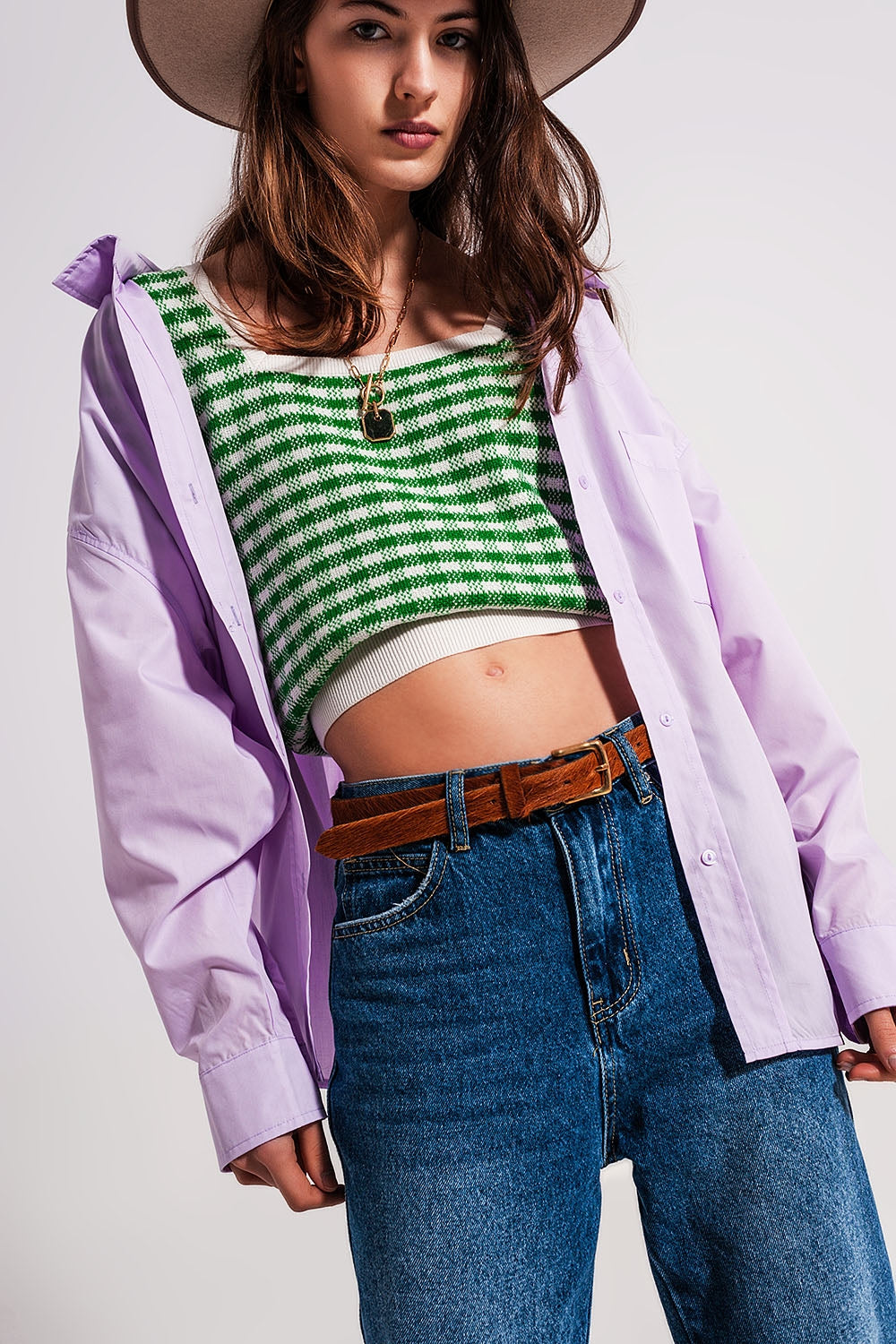 Camisa de popeline lila de corte amplio Q2