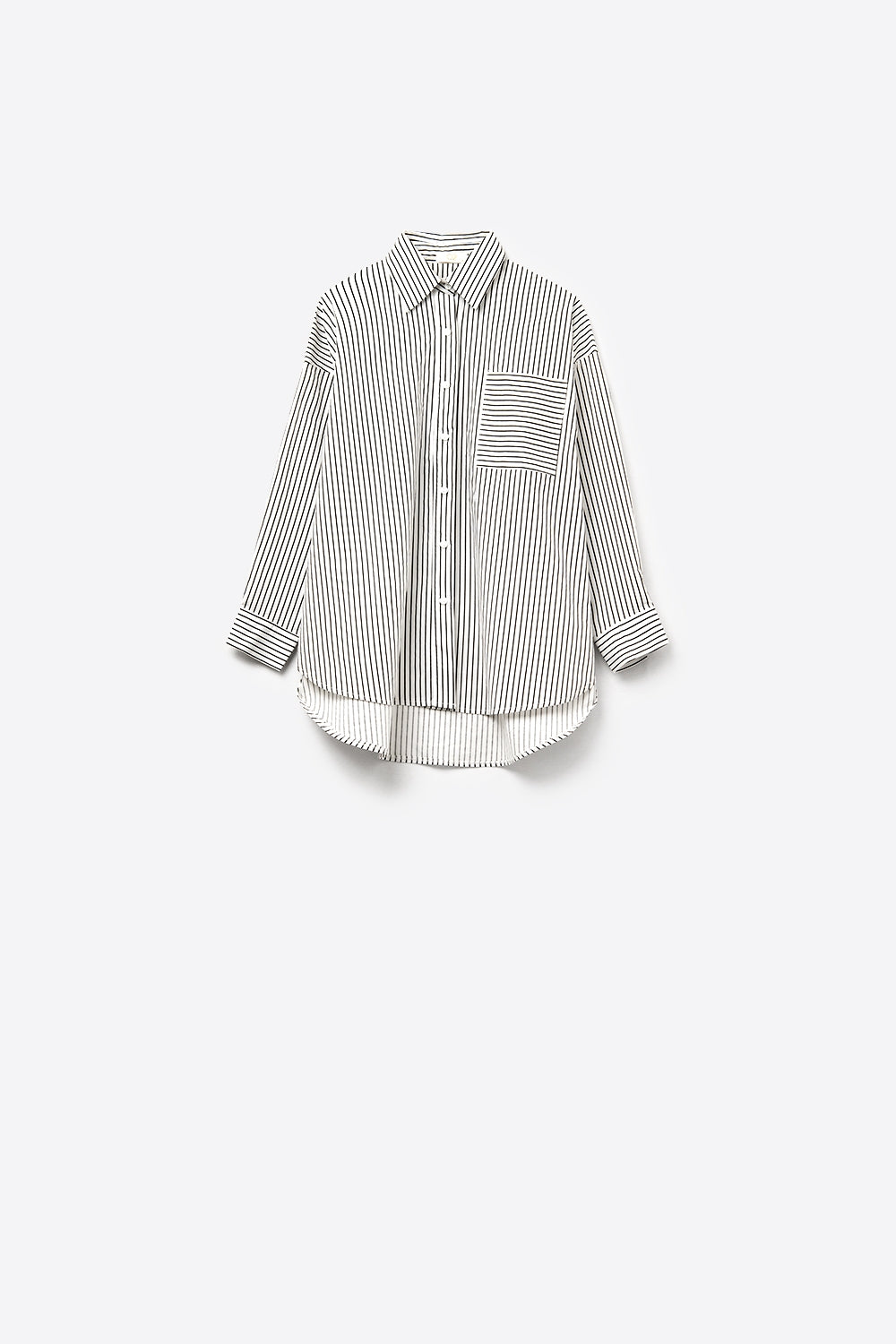 Q2 Camisa de rayas de talle alto con bolsillo en el pecho en blanco y negro