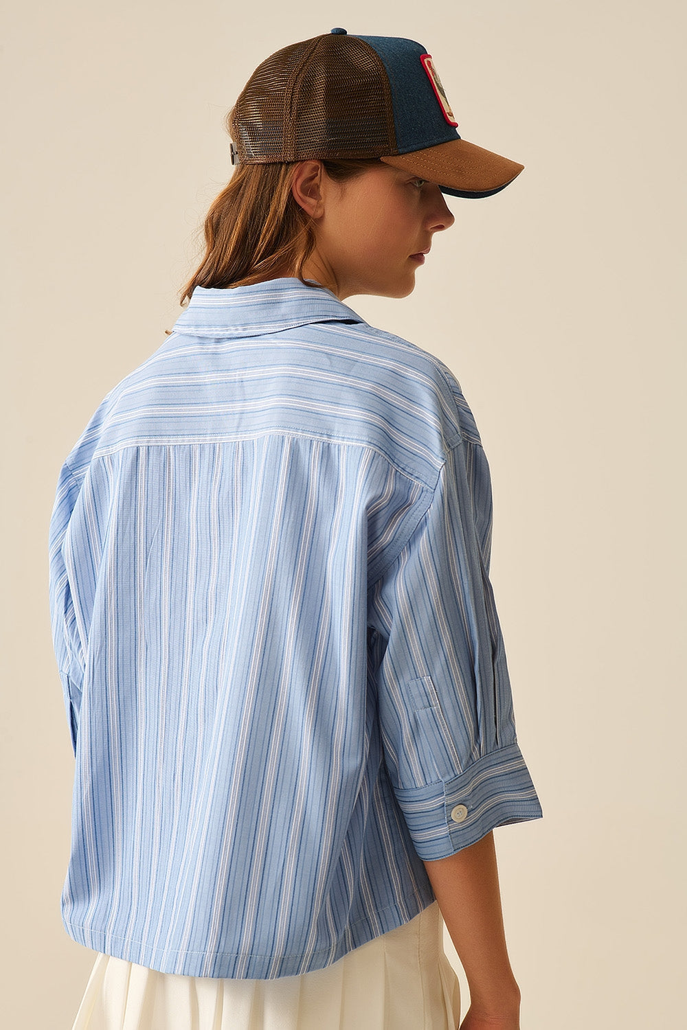 Camisa de rayas oversize en azul Q2